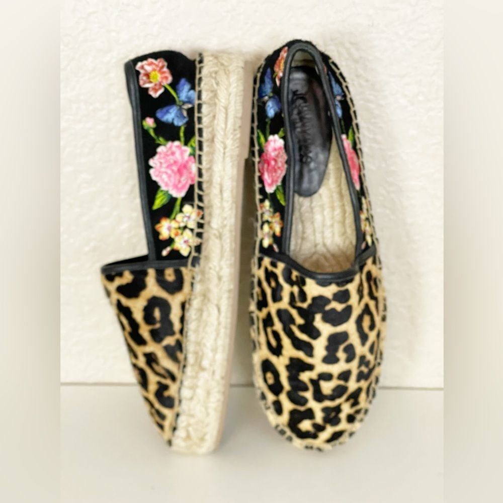 Johnny Was Garden black suede Leopard floral print Espadrilles 8 - Picture 2 of 12